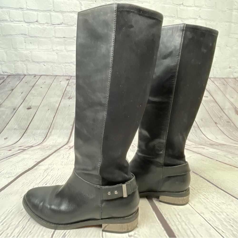COLE HAAN Adler black leather & suede tall pull on riding boots, size 6 - Picture 2 of 13